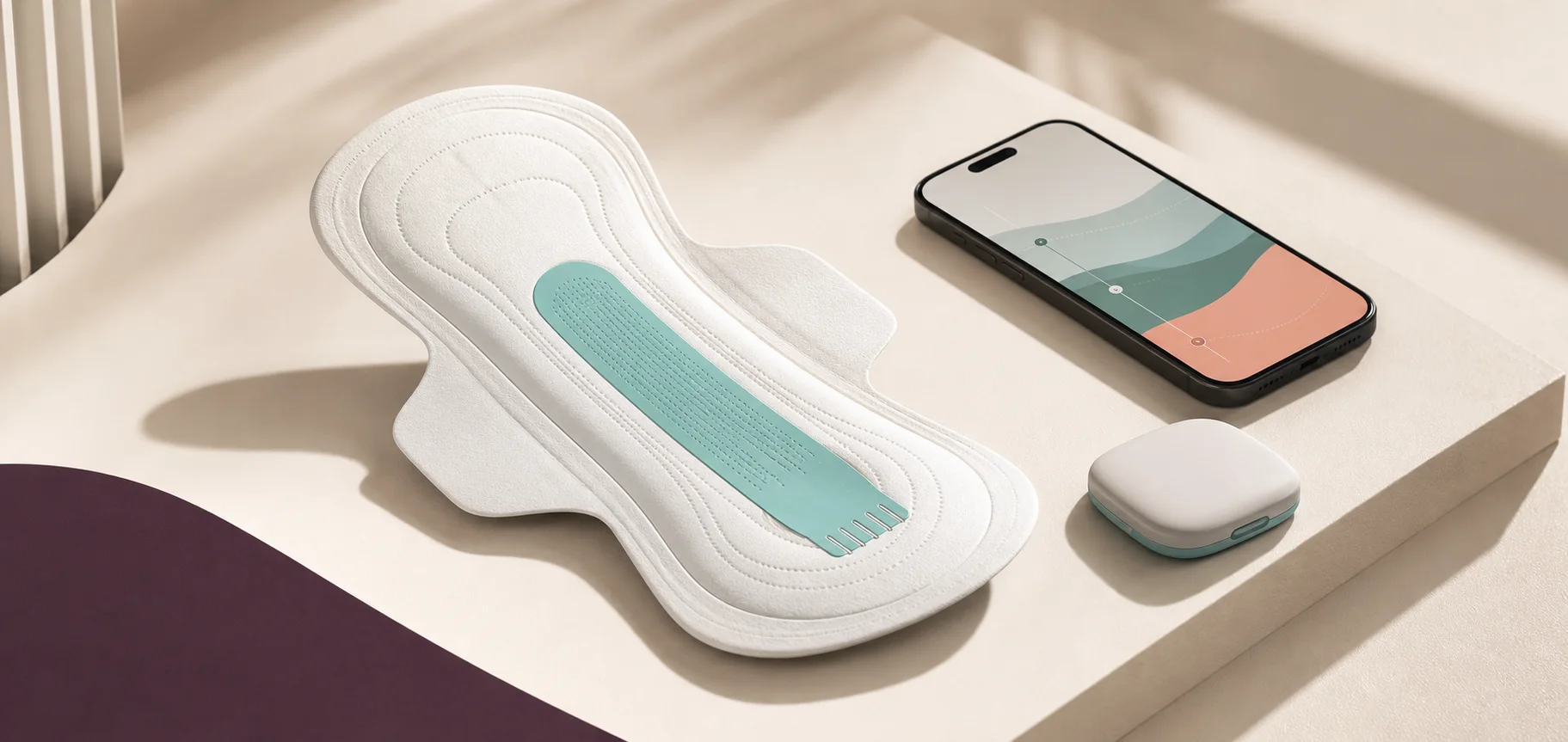Concept render of the EVA smart sensing pad, detachable reusable reader, and application